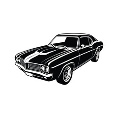 Obraz premium Classic American muscle car side front view silhouette isolated on white background