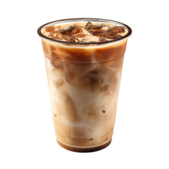 A refreshing iced coffee drink served in a clear cup, showcasing layers of creamy milk and dark coffee.