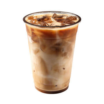 A refreshing iced coffee drink served in a clear cup, showcasing layers of creamy milk and dark coffee.