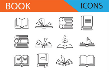Minimalistic Book Icons for Study, Library, and Reading Themes