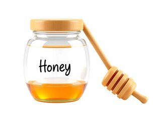 Honey Jar with Dipper on Transparent Background