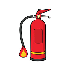 Obraz premium Classic red fire extinguisher with pressure handle vector illustration isolated on white background