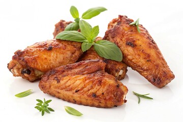 One grilled chicken wings traditional tasty delicious meat meal pieces isolated on a white background