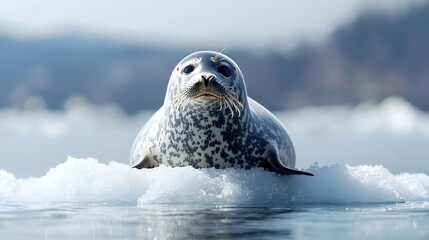 Spotted Seal On Ice Floe