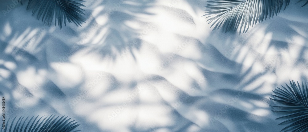 Poster serene tropical backdrop featuring palm frond shadows casting a tranquil mood on a textured surface 