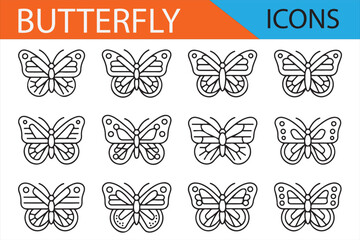 Collection of Butterfly Icons in Simple Outline Style for Various Designs