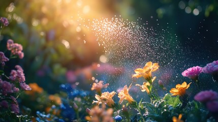 Fototapeta premium Vibrant flowers bathed in morning sunlight