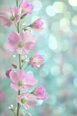 Obraz premium Delicate pink flowers bloom against a soft bokeh background creating a serene and dreamy atmosphere capturing the essence of spring with a gentle touch of elegance and beauty