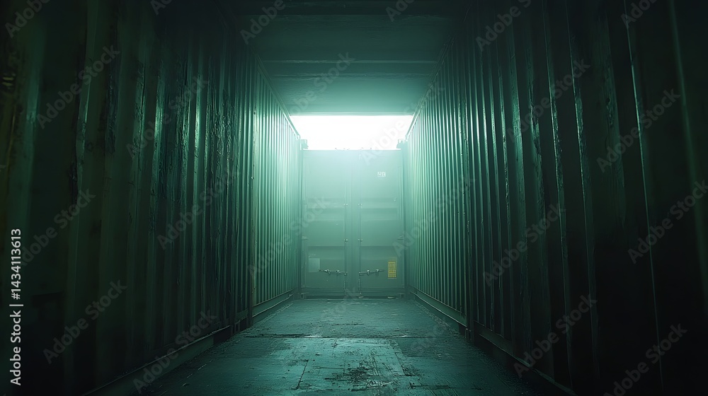 Poster serene hallway illuminated by light streaming through the end creating a tranquil and inviting space