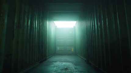 Fototapeta premium Serene hallway illuminated by light streaming through the end creating a tranquil and inviting space within design