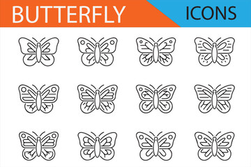 Simple Butterfly Outline Icons for Digital and Print Projects