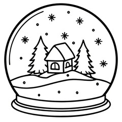 Hand-Drawn Christmas Snow Globe with Reindeer and Village