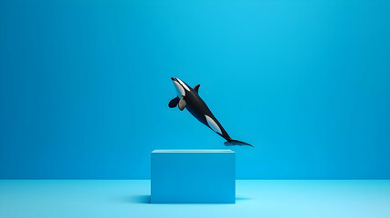 Pixelated Orca Jumping Over Blue Platform