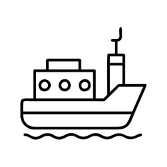 tugboat line drawn vehicles. vector art - outline icon tugboat, isolated transparent background