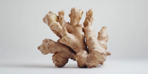 A single ginger root on a white background