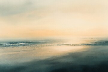 Tranquil, pastel-hued coastal landscape at dawn.
