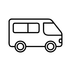 van line drawn vehicles. vector art - outline icon van, isolated transparent background
