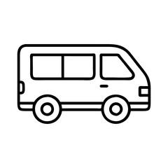 van line drawn vehicles. vector art - outline icon van, isolated transparent background