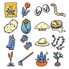 Handdrawn Doodle of Cute Garden Animals in Fill Line Nature Style