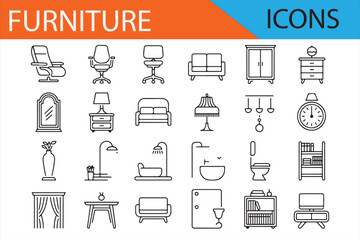 Stylish Furniture Icons Collection for Digital Home and Office Designs