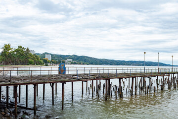 The Black Sea embankment in a beautiful resort town. travel to different countries. A warm autumn day, cloudy