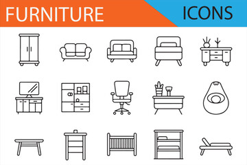 Furniture Icon Set for Modern Living Room, Bedroom, and Office Spaces