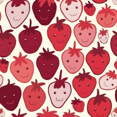 Fototapeta premium Delightful patterns of colorful strawberries with joyful faces create a whimsical backdrop for a cheerful atmosphere