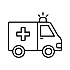 ambulance line drawn vehicles. vector art - outline icon ambulance, isolated transparent background
