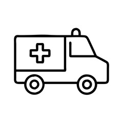 ambulance line drawn vehicles. vector art - outline icon ambulance, isolated transparent background