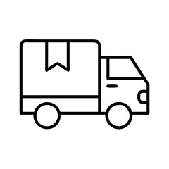 box truck line drawn vehicles. vector art - outline icon box truck, isolated transparent background
