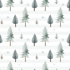 Obraz premium Wintertime backgrounds in pastel colors. Winter seamless pattern with snowy trees. Christmas pattern. Cute watercolor trees.
