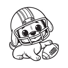 Cute Puppy Playing Football Coloring Page - Cartoon Dog in Helmet with Football