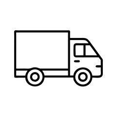 cargo van line drawn vehicles. vector art - outline icon cargo van, isolated transparent background