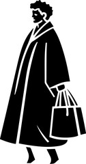 silhouette of a woman with a shopping bag icon