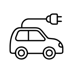 electric car line drawn vehicles. vector art - outline icon electric car, isolated transparent background