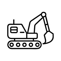 excavator line drawn vehicles. vector art - outline icon excavator, isolated transparent background