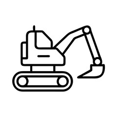 excavator line drawn vehicles. vector art - outline icon excavator, isolated transparent background