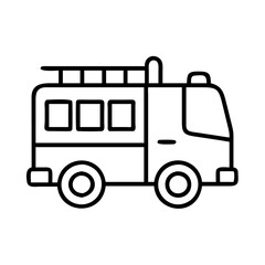 fire truck line drawn vehicles. vector art - outline icon fire truck, isolated transparent background