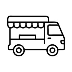 food truck line drawn vehicles. vector art - outline icon food truck, isolated transparent background