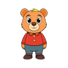 Cute cartoon bear character in a red shirt Vector illustration isolated on white background