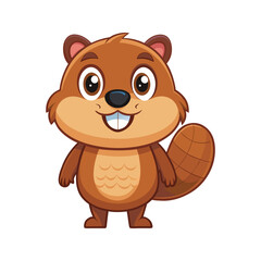 Obraz premium Cute cartoon beaver with big eyes and a happy smile Vector illustration isolated on white background