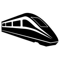 Side view of bullet train silhouette in clean and bold black icon