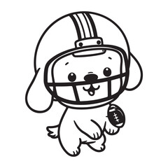 Cute Puppy Playing Football Coloring Page - Cartoon Dog in Helmet with Football