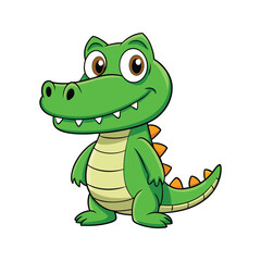 Obraz premium Cute cartoon crocodile character with big eyes Vector illustration isolated on white background