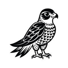 Fototapeta premium Cute cartoon falcon with detailed feather patterns silhouette isolated on white background