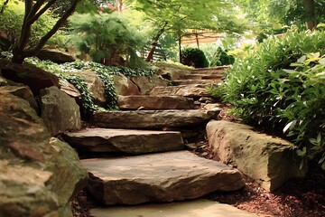 Fototapeta premium Stunning stone steps in garden pathway backdrop 
