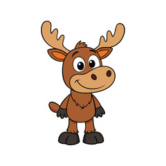 Fototapeta premium Cute cartoon moose character with big antlers vector illustration isolated on white background