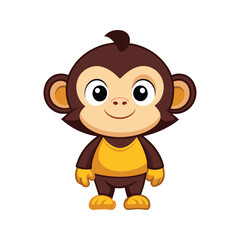 Fototapeta premium Cute cartoon monkey character with big eyes Vector illustration isolated on white background