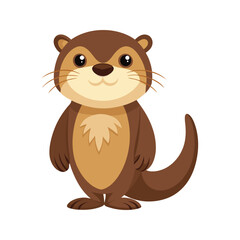 Fototapeta premium Cute cartoon otter character with big eyes and fluffy tail vector illustration isolated on white background