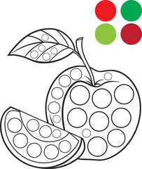 Both the whole apple and the slice are covered in circles